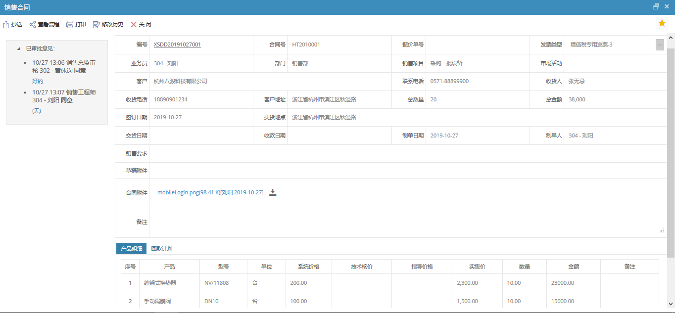 CRM合同详情表