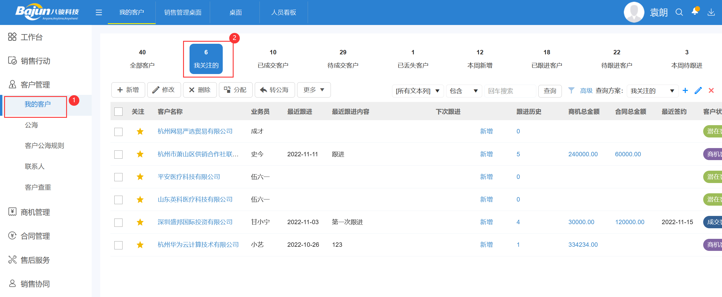 我关注的客户